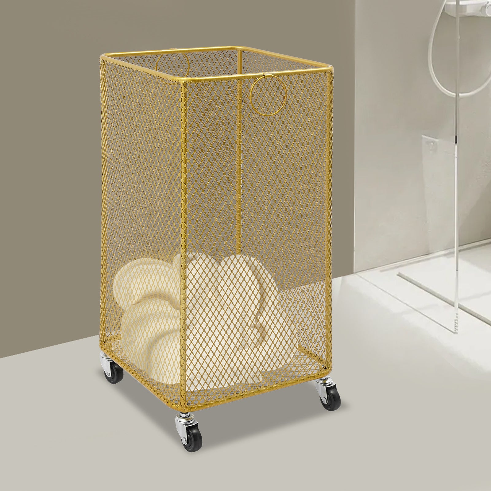 GDRASUYA10 Rolling Laundry Basket, 11.81*11.81*21.65inch Golden Laundry Basket