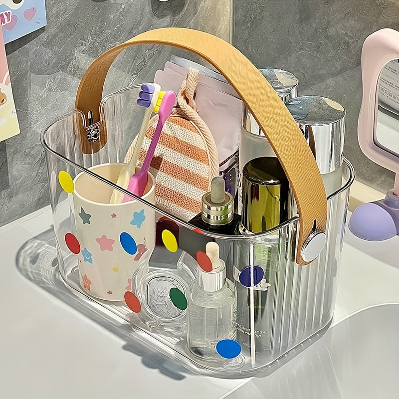 1pc Colorful Polka Dot Plastic Storage Basket with Handle - Lightweight, Wall-Mountable Organizer for Bathroom, Kitchen & Dorm Essentials, Bathroom Organizers And Storage, Toiletry Holder, Playful Design, Drainage Design, Lightweight Organizer