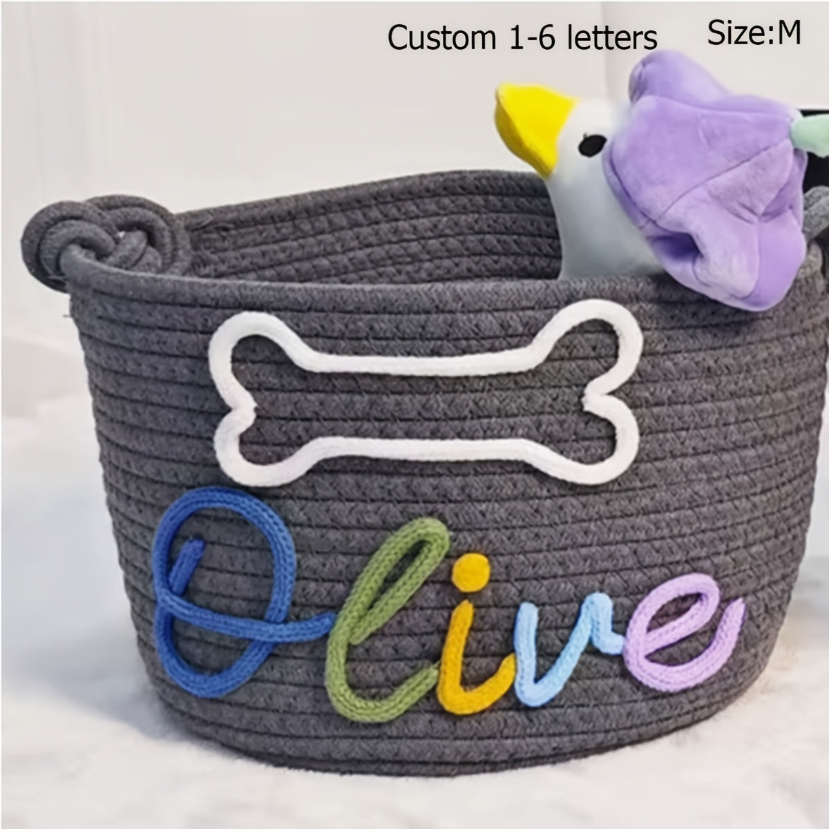1pc Personalized Custom Letter Dog Toy Basket, Pet Toy Storage Basket, Pet Name Gift Basket, Home Storage Basket, Easter Gift, Shelf Baskets