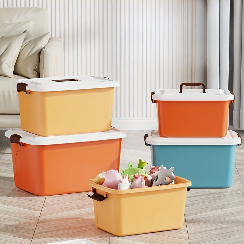 3pcs Colorful Thickened Plastic Storage Box with Lid And Handle, Perfect for Car Trunk, Home Wardrobe, Office Books, Bathroom Essentials, Snack And Medicine Organizer, Halloween, Christmas Decorations, Storage Bins for Home Organization