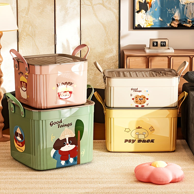 Set of 4 Plastic Storage Boxes with Lids, Portable Office Organizers with Double Handles, Stackable Multifunctional Containers That Save Space, Cute And Elegant Modern Organizing Bins for Books, Clothes, Medicine Boxes, And Stationery, Mixed Colors