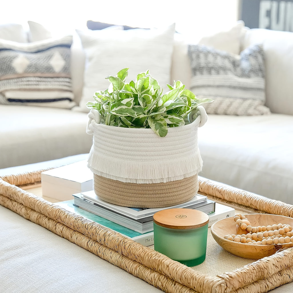 3pcs Boho Decor Storage Basket Set | Soft Polyester Woven Baskets for Organizing, Shower, Gift, Nursery, Toys - White Tassel Bin by ZUIJIA SHENGHUO