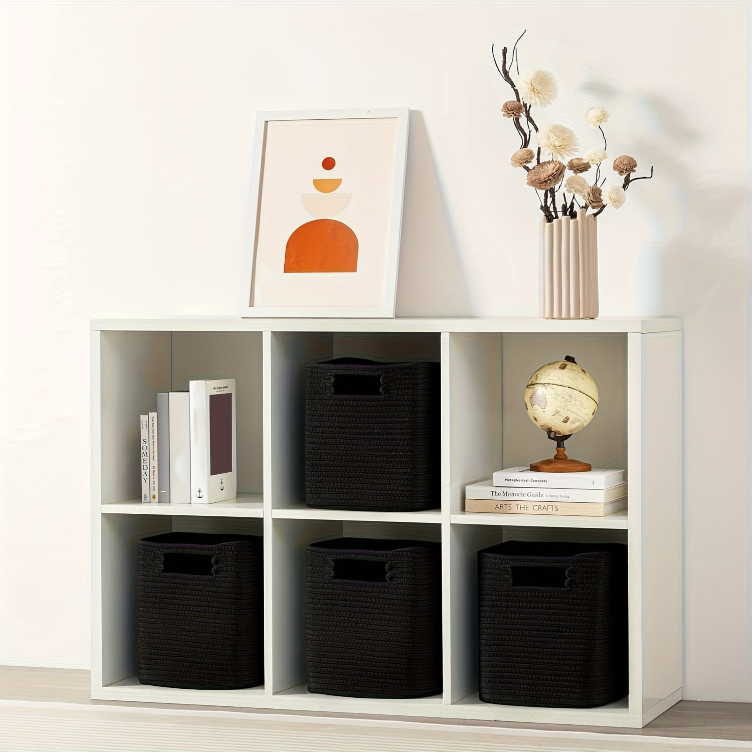 13x13x13 Inch Woven Rope Basket with Handles - Sturdy Storage Organizer for Books, Magazines, and More - Perfect for Shelves, Home Office, or Dorm Use, Book Storage Basket, Dorm Room Organizer, Casual Style Basket, Sturdy Handle Basket