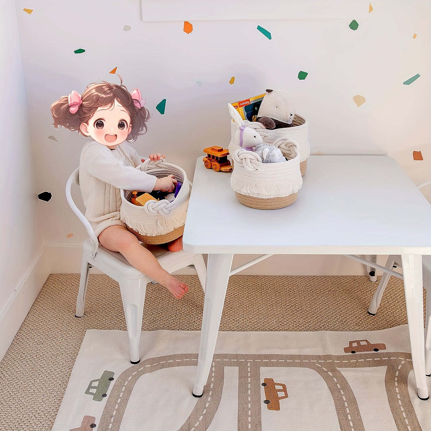 3pcs Boho Decor Storage Basket Set | Soft Polyester Woven Baskets for Organizing, Shower, Gift, Nursery, Toys - White Tassel Bin by ZUIJIA SHENGHUO