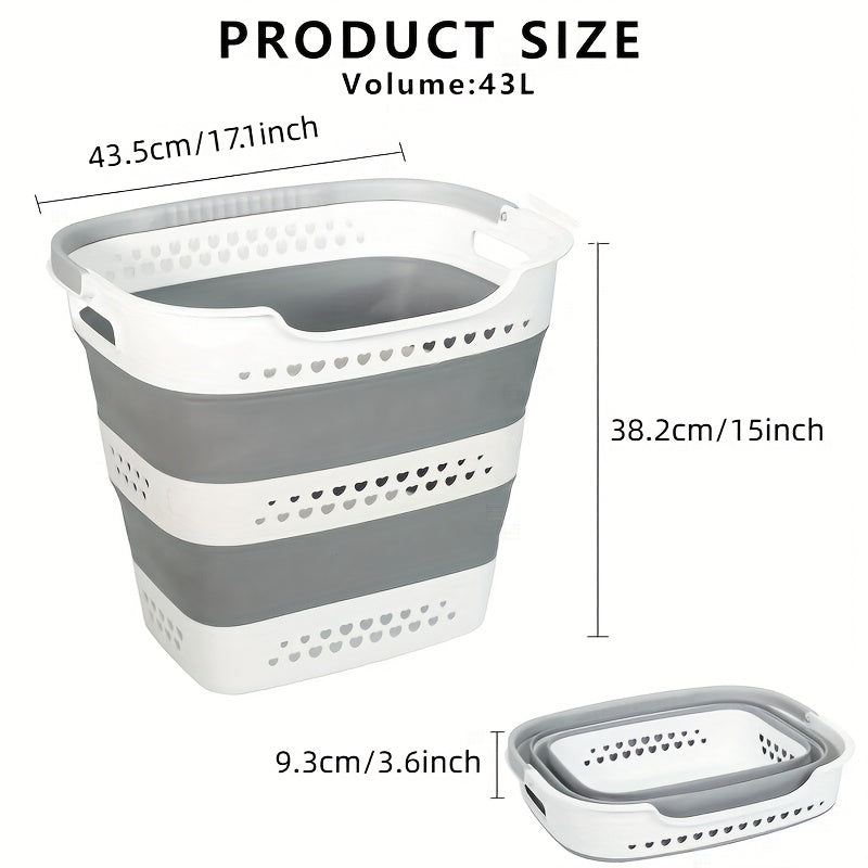 42 Collapsible Laundry Basket Hamper - Heavy-Duty Foldable Storage Bin with Handles, Space-Saving Modern Plastic Clothes Organizer Suitable for Dorm, Apartment, Bathroom & Travel - Multi-Room Storage Solution, Laundry Baskets
