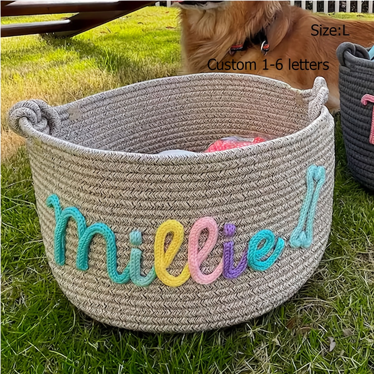 1pc Personalized Custom Letter Dog Toy Basket, Pet Toy Storage Basket, Pet Name Gift Basket, Home Storage Basket, Easter Gift, Shelf Baskets
