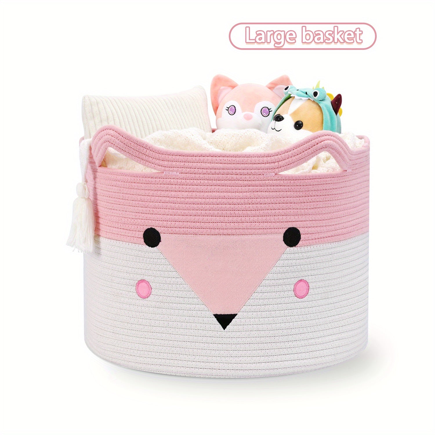 Fox Basket, Woven Storage Basket,Nursery Hamper with Handles, Orange Animal Storage Baskets for Nursery, Organizer, Cat Dog Toy Storage, Shelf Baskets