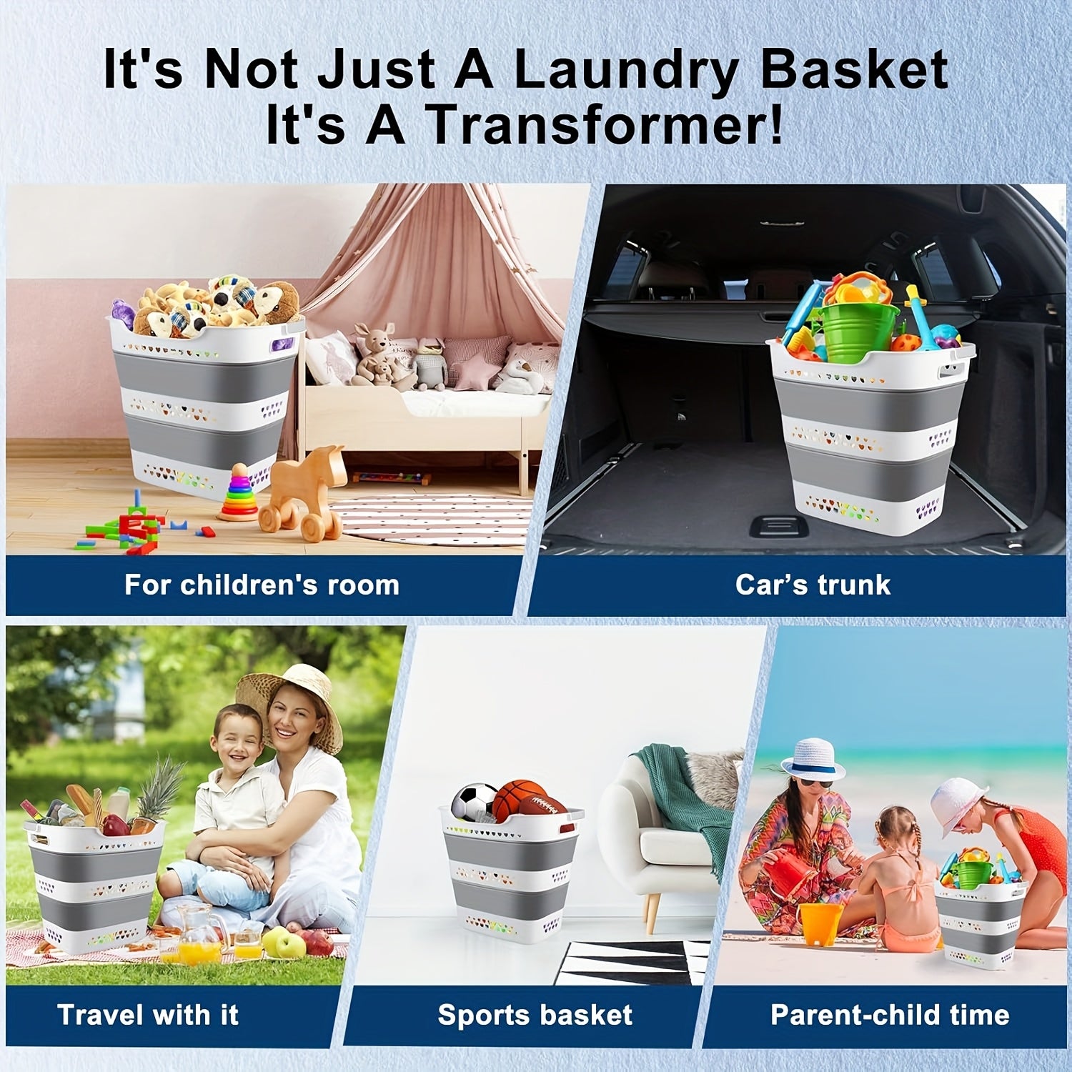 42 Collapsible Laundry Basket Hamper - Heavy-Duty Foldable Storage Bin with Handles, Space-Saving Modern Plastic Clothes Organizer Suitable for Dorm, Apartment, Bathroom & Travel - Multi-Room Storage Solution, Laundry Baskets