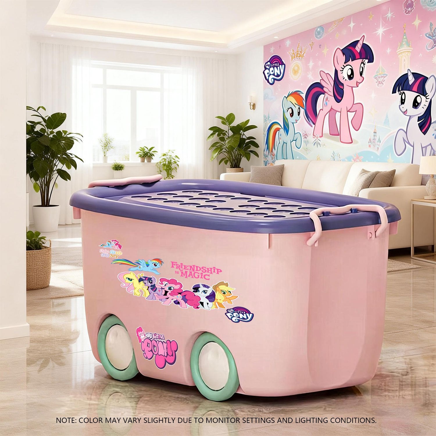 MY LITTLE PONY Stackable Storage Box | Durable Plastic, Odorless, Sealed with Side Clips, Wheeled for Easy Movement, Dustproof and Moisture-Resistant, Ideal for Home Organization