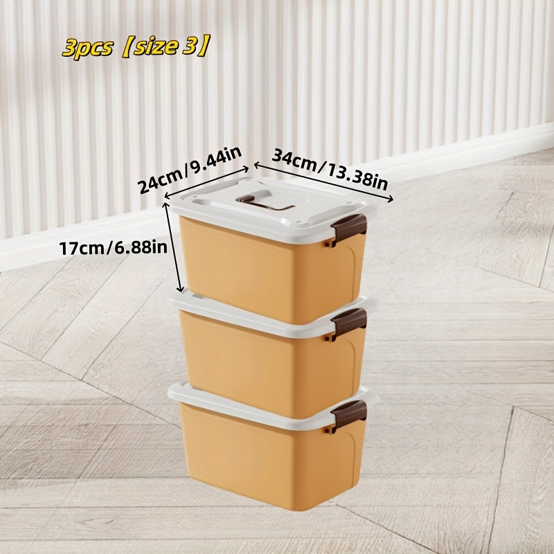 3pcs Colorful Thickened Plastic Storage Box with Lid And Handle, Perfect for Car Trunk, Home Wardrobe, Office Books, Bathroom Essentials, Snack And Medicine Organizer, Halloween, Christmas Decorations, Storage Bins for Home Organization