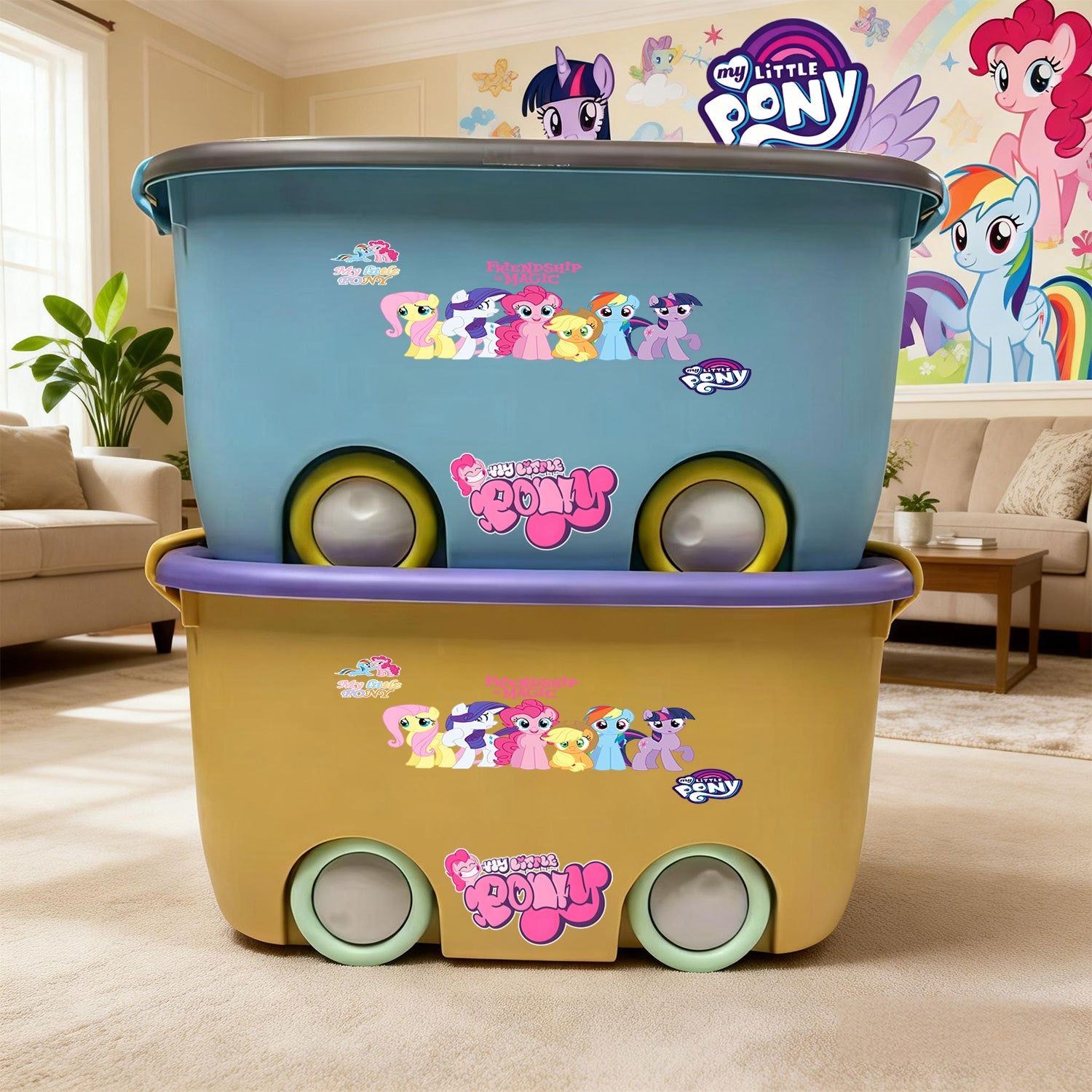 MY LITTLE PONY Stackable Storage Box | Durable Plastic, Odorless, Sealed with Side Clips, Wheeled for Easy Movement, Dustproof and Moisture-Resistant, Ideal for Home Organization