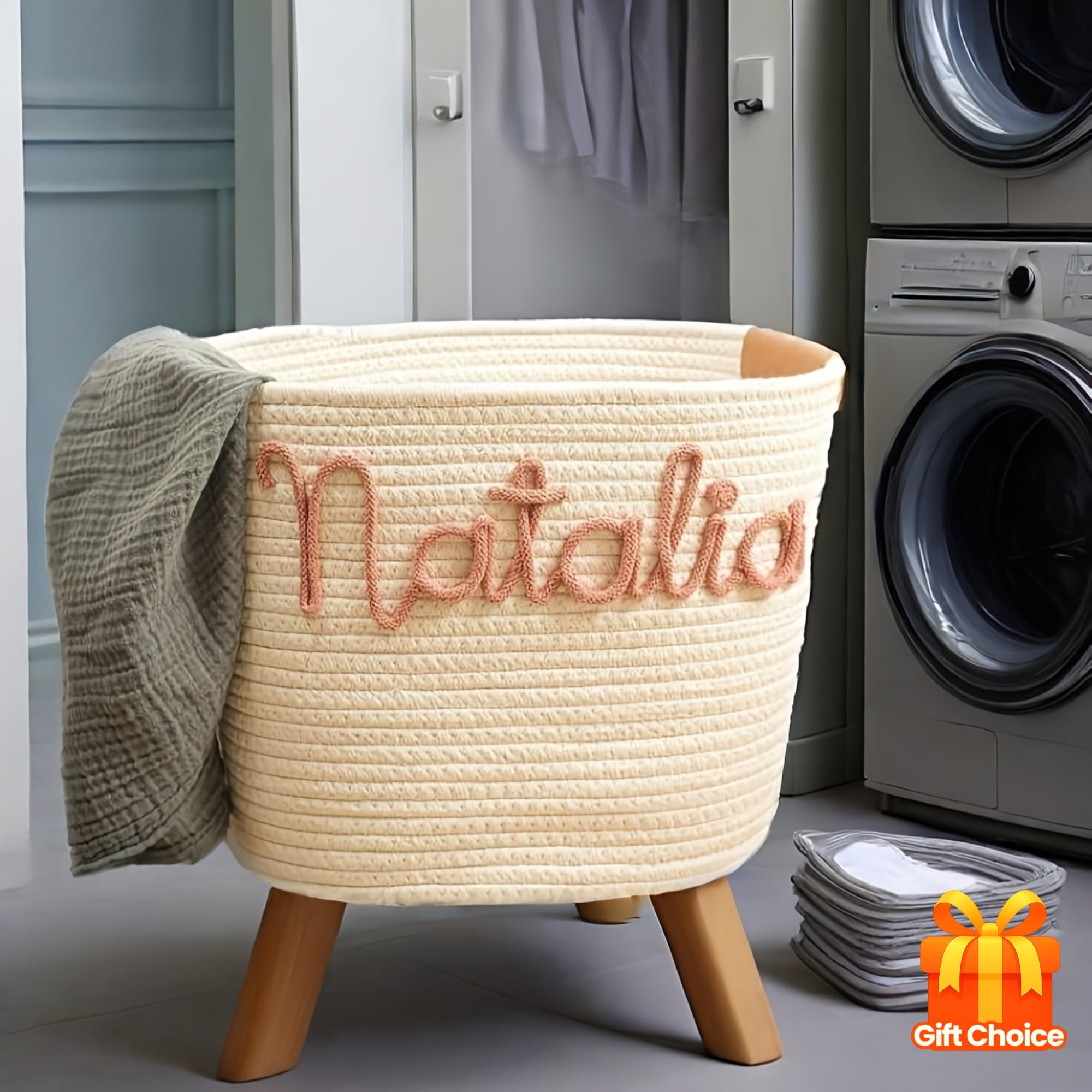 Customizable Woven Storage Basket with Rope Handles – Personalized Decorative Organizer for Laundry, Toys, and Home Decor – Perfect Gift for Any Occasion, Laundry Basket, Shelf Baskets