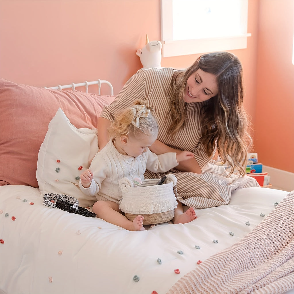 3pcs Boho Decor Storage Basket Set | Soft Polyester Woven Baskets for Organizing, Shower, Gift, Nursery, Toys - White Tassel Bin by ZUIJIA SHENGHUO