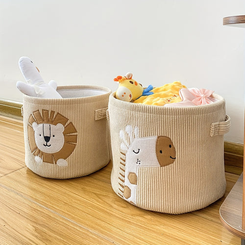 1 Large Capacity Storage Basket with Lion and Giraffe Cartoon Pattern, Fabric Foldable Laundry Hamper, Clothing Organizer Basket, Multi-functional Storage Bin for Living Room