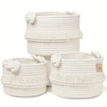 3pcs Boho Decor Storage Basket Set | Soft Polyester Woven Baskets for Organizing, Shower, Gift, Nursery, Toys - White Tassel Bin by ZUIJIA SHENGHUO
