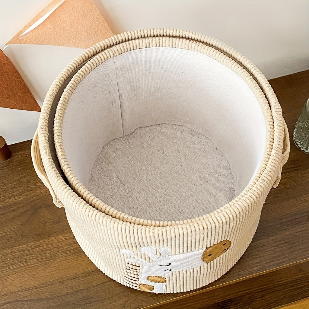 1 Large Capacity Storage Basket with Lion and Giraffe Cartoon Pattern, Fabric Foldable Laundry Hamper, Clothing Organizer Basket, Multi-functional Storage Bin for Living Room