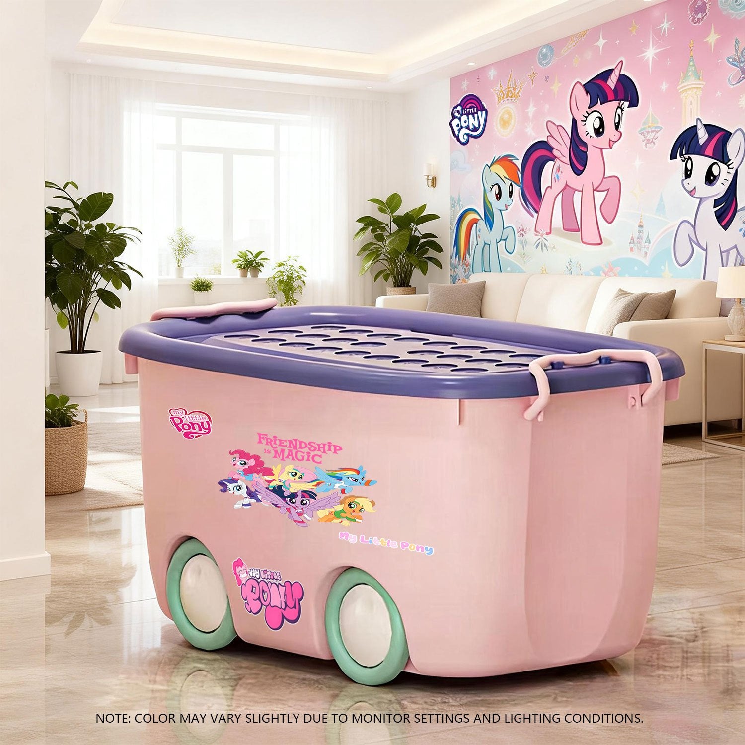 MY LITTLE PONY Stackable Storage Box | Durable Plastic, Odorless, Sealed with Side Clips, Wheeled for Easy Movement, Dustproof and Moisture-Resistant, Ideal for Home Organization
