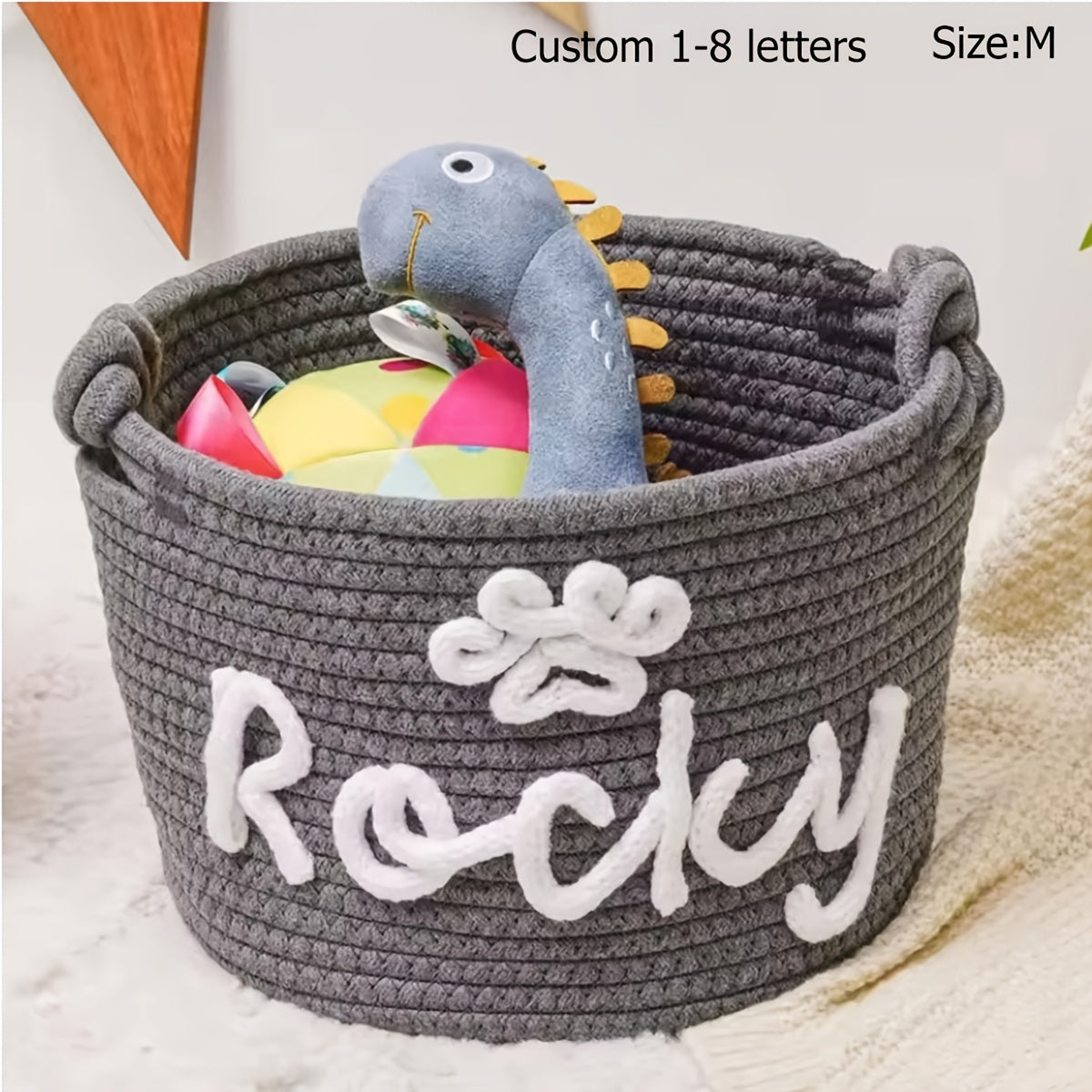 1pc Personalized Custom Letter Dog Toy Basket, Pet Toy Storage Basket, Pet Name Gift Basket, Home Storage Basket, Easter Gift, Shelf Baskets