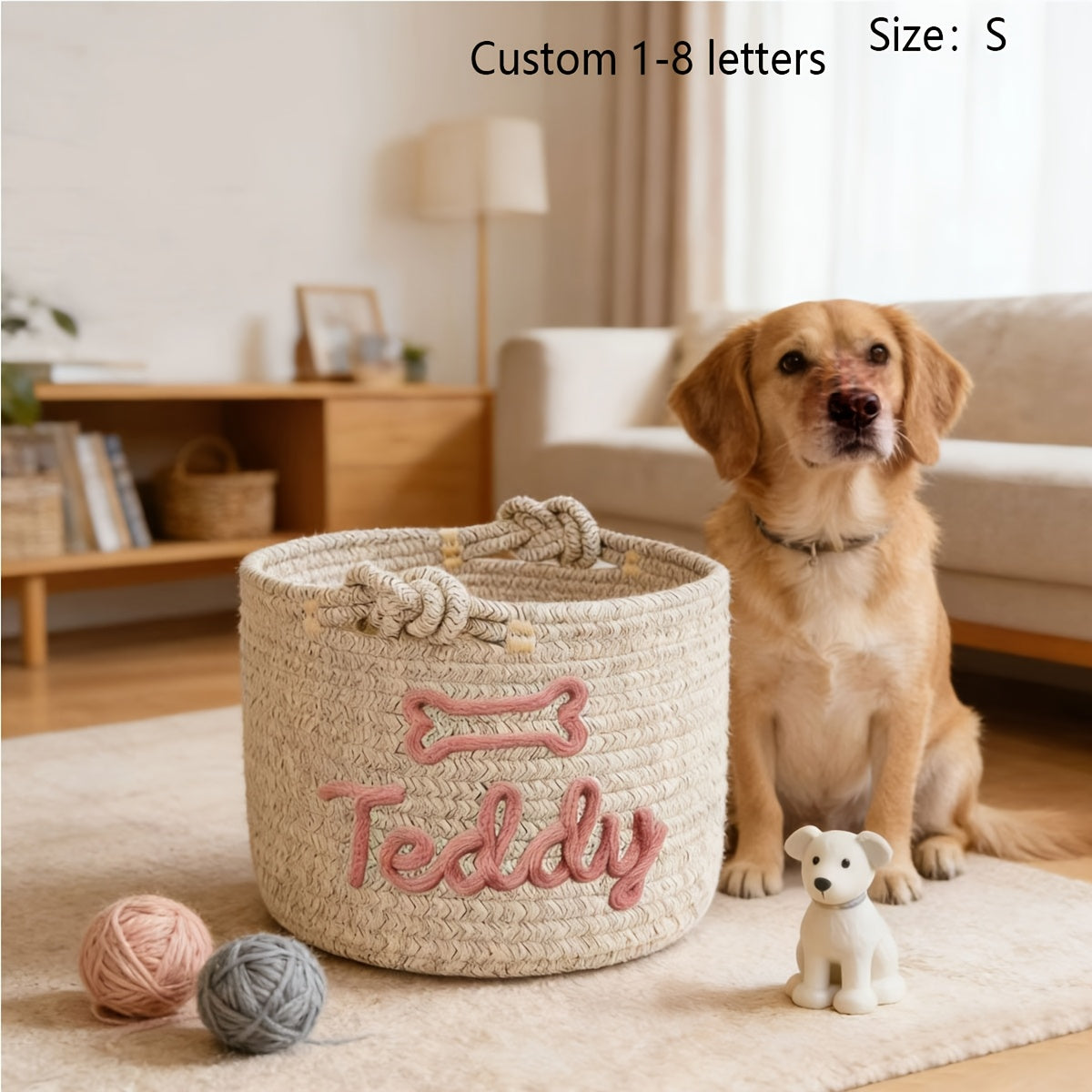 1pc Personalized Custom Letter Dog Toy Basket, Pet Toy Storage Basket, Pet Name Gift Basket, Home Storage Basket, Easter Gift, Shelf Baskets