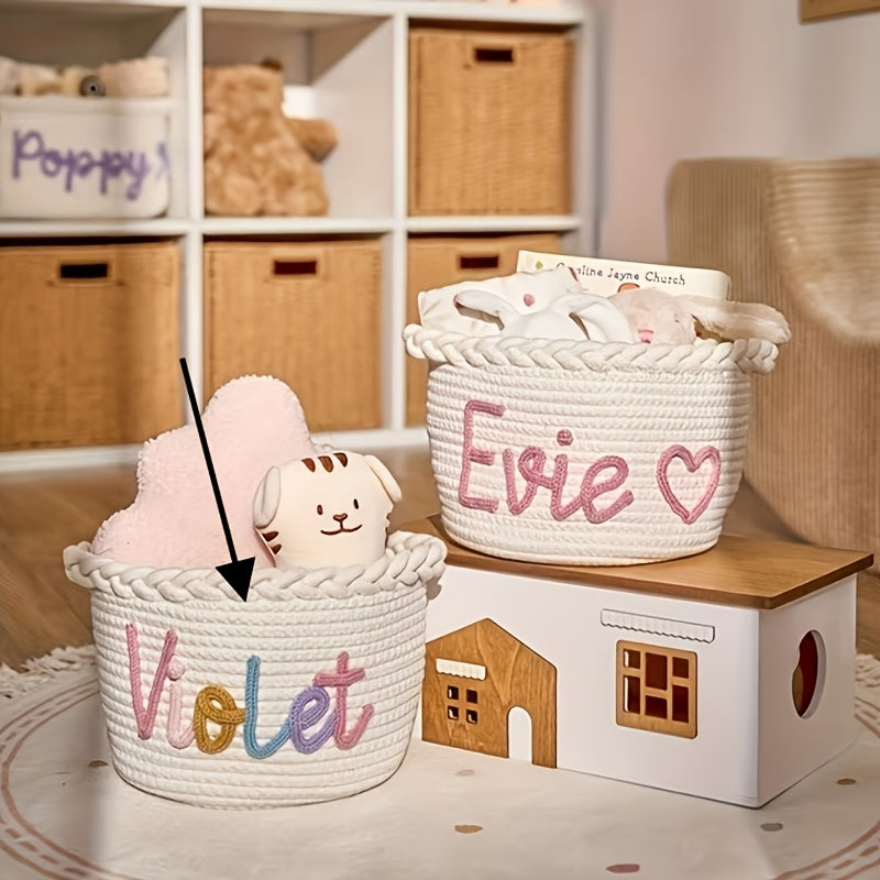Personalized Woven Storage Basket with Name & Color - Custom Name & Color Woven Fabric Basket Suitable for Wardrobe Organization,, Gift - Durable Multi- Decorative Box, Shelf Basket, Toy Box, Storage Organizer with Open, Shelf Baskets