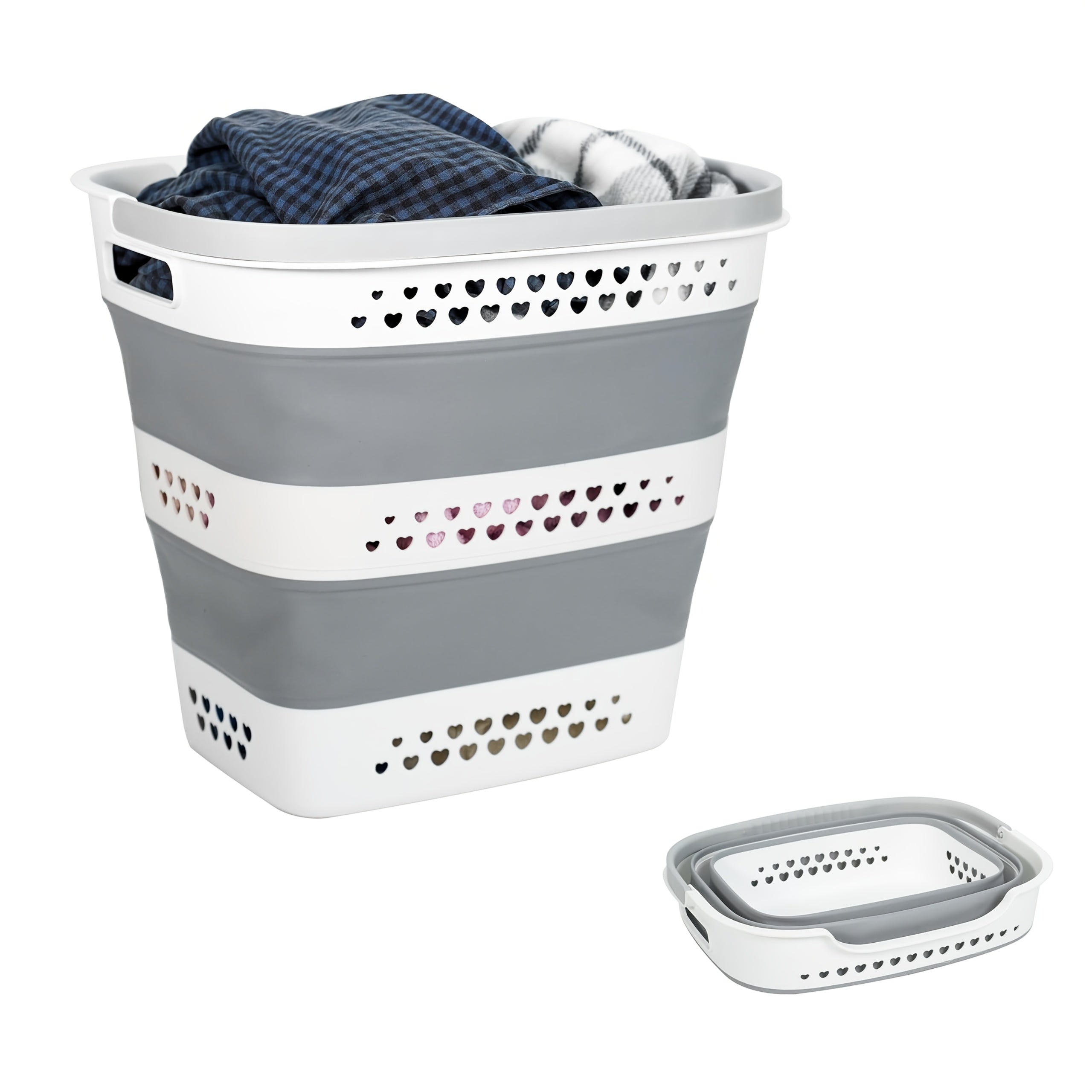 42 Collapsible Laundry Basket Hamper - Heavy-Duty Foldable Storage Bin with Handles, Space-Saving Modern Plastic Clothes Organizer Suitable for Dorm, Apartment, Bathroom & Travel - Multi-Room Storage Solution, Laundry Baskets