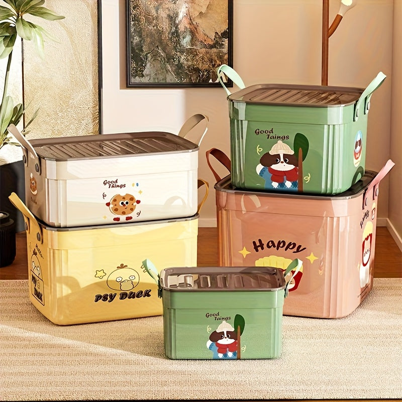 Set of 4 Plastic Storage Boxes with Lids, Portable Office Organizers with Double Handles, Stackable Multifunctional Containers That Save Space, Cute And Elegant Modern Organizing Bins for Books, Clothes, Medicine Boxes, And Stationery, Mixed Colors