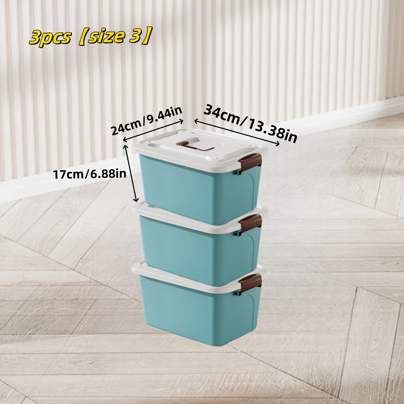 3pcs Colorful Thickened Plastic Storage Box with Lid And Handle, Perfect for Car Trunk, Home Wardrobe, Office Books, Bathroom Essentials, Snack And Medicine Organizer, Halloween, Christmas Decorations, Storage Bins for Home Organization