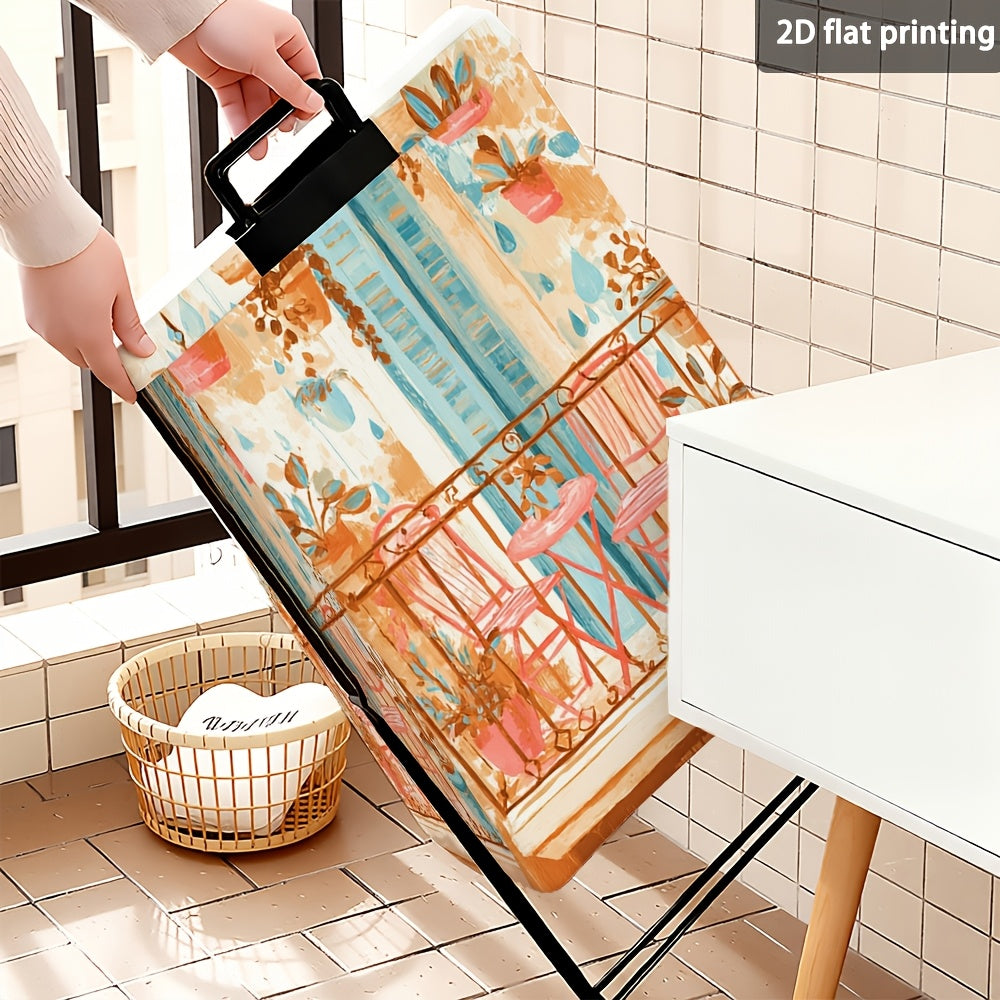 1pc Pink Iron Art Storage Basket | Foldable Laundry Hamper with Plant and Chair Pattern