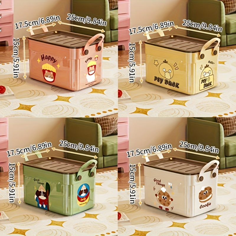 Set of 4 Plastic Storage Boxes with Lids, Portable Office Organizers with Double Handles, Stackable Multifunctional Containers That Save Space, Cute And Elegant Modern Organizing Bins for Books, Clothes, Medicine Boxes, And Stationery, Mixed Colors