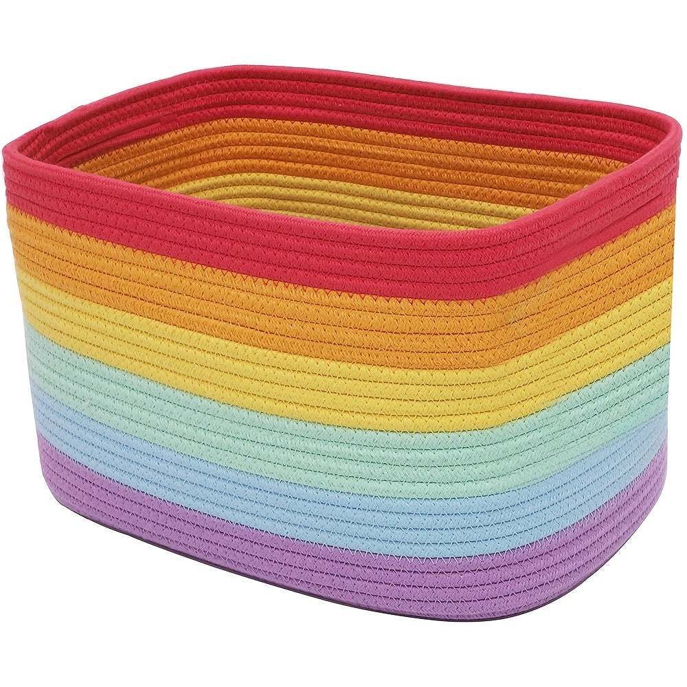 Bohemian Rainbow Striped Fabric Storage Basket with Handles - Multi-Color Decorative Organizer for Toys, Laundry, Blankets - Durable & Stylish Home Decor for Living Room, Bedroom,, Bedroom Tidy Solution, Laundry Baskets