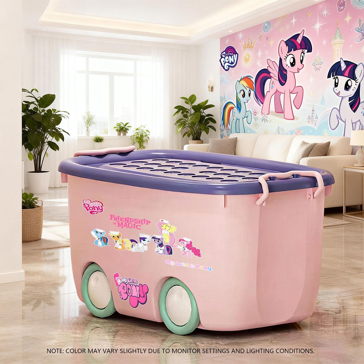MY LITTLE PONY Stackable Storage Box | Durable Plastic, Odorless, Sealed with Side Clips, Wheeled for Easy Movement, Dustproof and Moisture-Resistant, Ideal for Home Organization