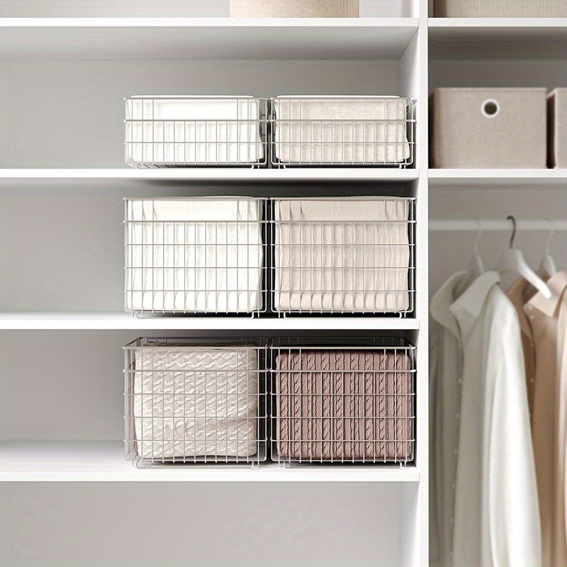 1pc Stainless Steel Stackable Storage Basket | Contemporary Style, Suitable for Wardrobe