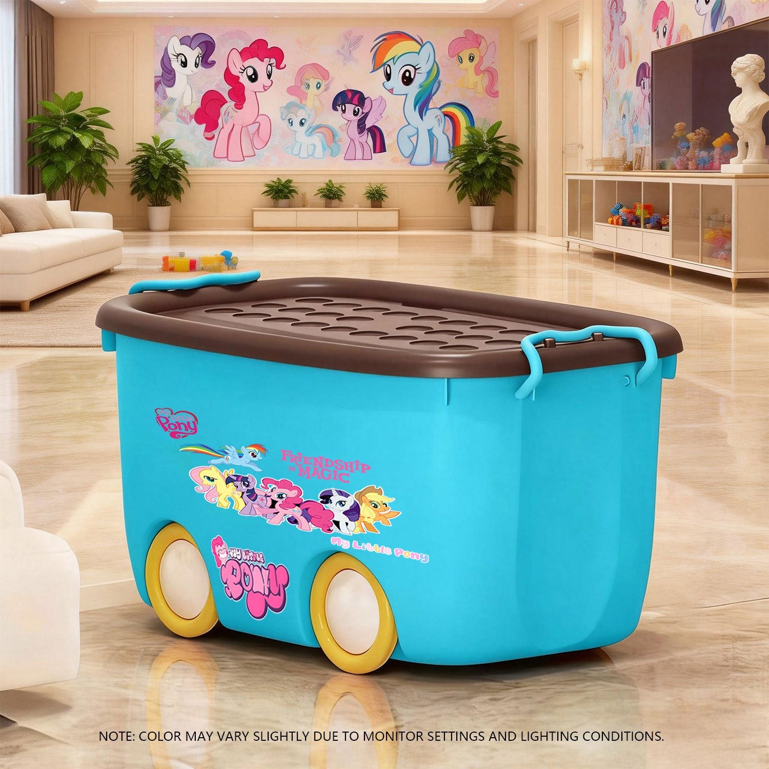 MY LITTLE PONY Stackable Storage Box | Durable Plastic, Odorless, Sealed with Side Clips, Wheeled for Easy Movement, Dustproof and Moisture-Resistant, Ideal for Home Organization