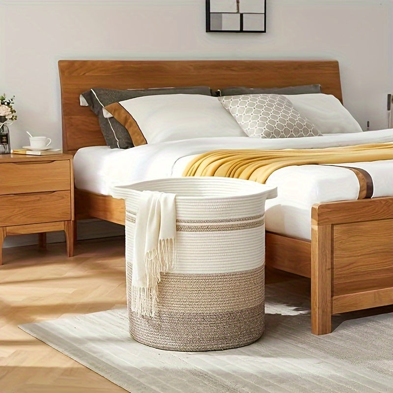 Large Round Woven Storage Basket Hamper with Sturdy Handles - Extra Large 20x18in (21.13gal) or 21x19in (26.42gal) Suitable for Laundry, Toys, Blankets, Clothes Basket for, Living Room, Bedroom - Decorative Furniture Basket