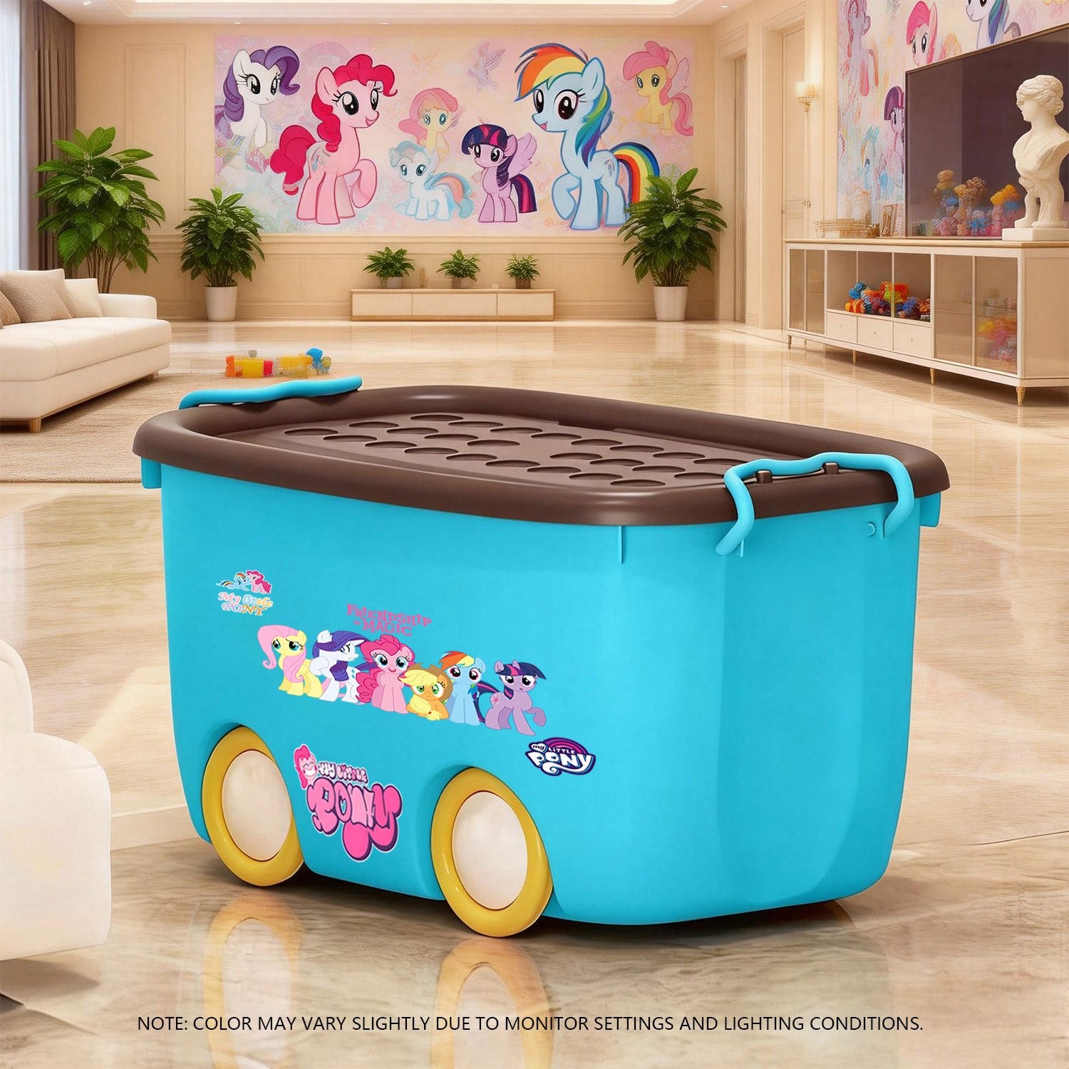 MY LITTLE PONY Stackable Storage Box | Durable Plastic, Odorless, Sealed with Side Clips, Wheeled for Easy Movement, Dustproof and Moisture-Resistant, Ideal for Home Organization