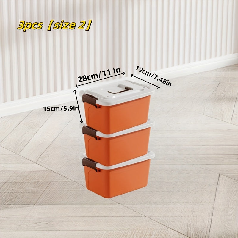 3pcs Colorful Thickened Plastic Storage Box with Lid And Handle, Perfect for Car Trunk, Home Wardrobe, Office Books, Bathroom Essentials, Snack And Medicine Organizer, Halloween, Christmas Decorations, Storage Bins for Home Organization