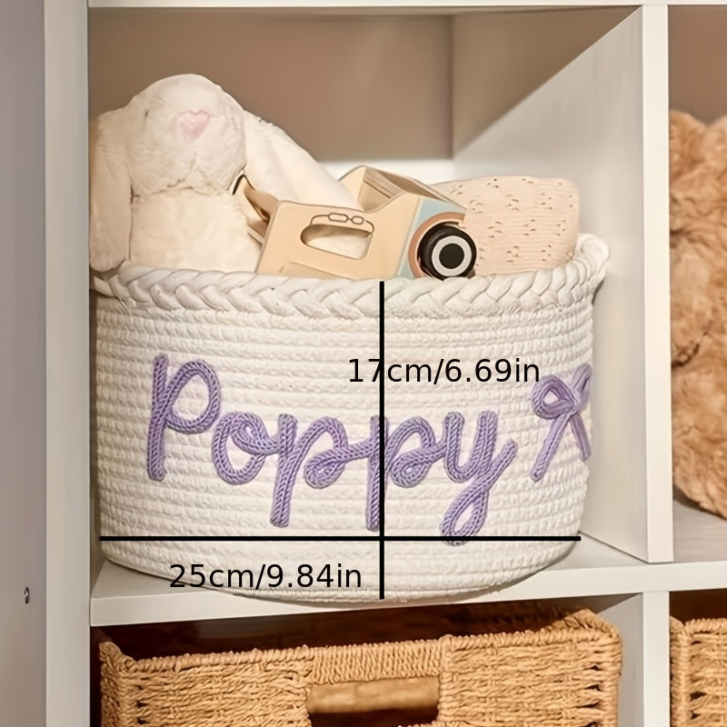 Personalized Woven Storage Basket with Name & Color - Custom Name & Color Woven Fabric Basket Suitable for Wardrobe Organization,, Gift - Durable Multi- Decorative Box, Shelf Basket, Toy Box, Storage Organizer with Open, Shelf Baskets