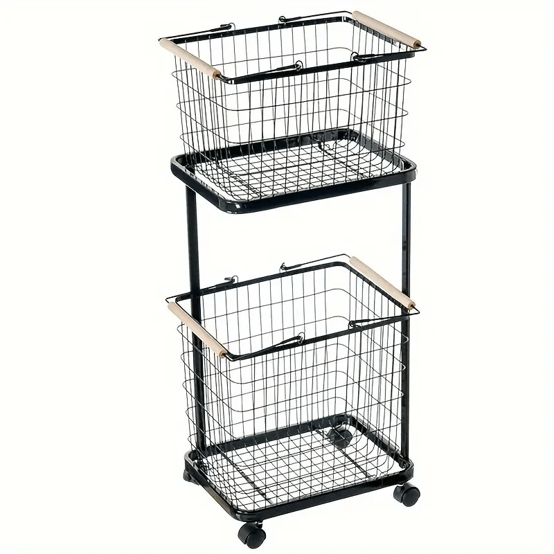 Self standing laundry storage basket with compartments and movable rollers