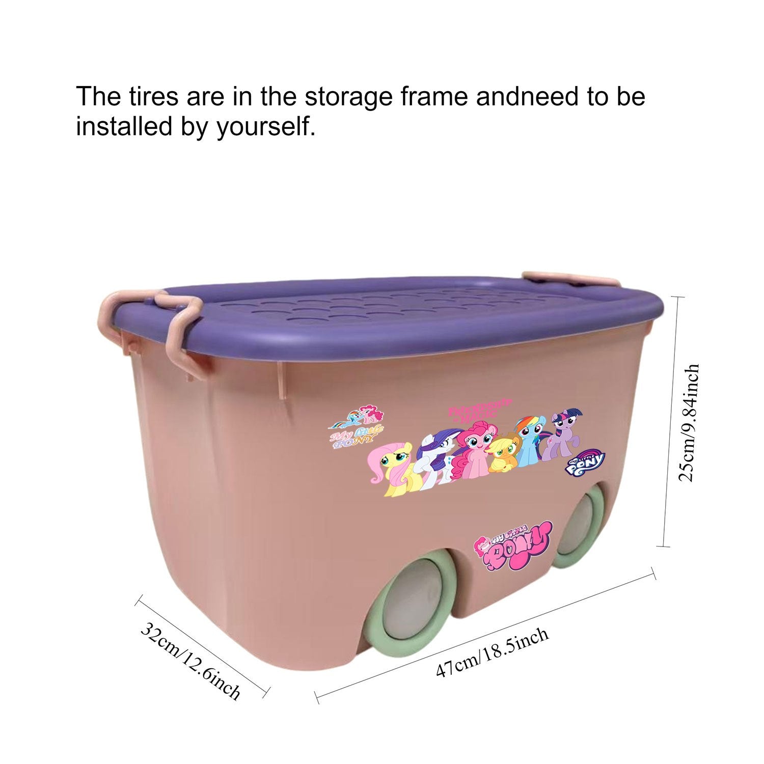 MY LITTLE PONY Stackable Storage Box | Durable Plastic, Odorless, Sealed with Side Clips, Wheeled for Easy Movement, Dustproof and Moisture-Resistant, Ideal for Home Organization