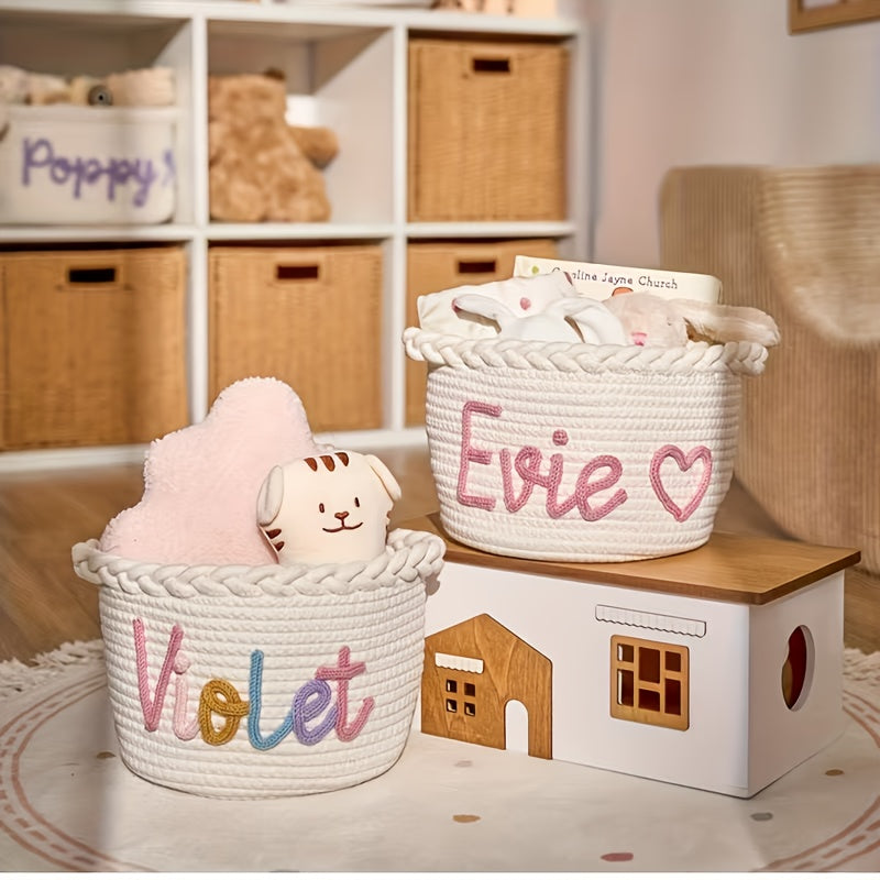 Personalized Woven Storage Basket with Name & Color - Custom Name & Color Woven Fabric Basket Suitable for Wardrobe Organization,, Gift - Durable Multi- Decorative Box, Shelf Basket, Toy Box, Storage Organizer with Open, Shelf Baskets