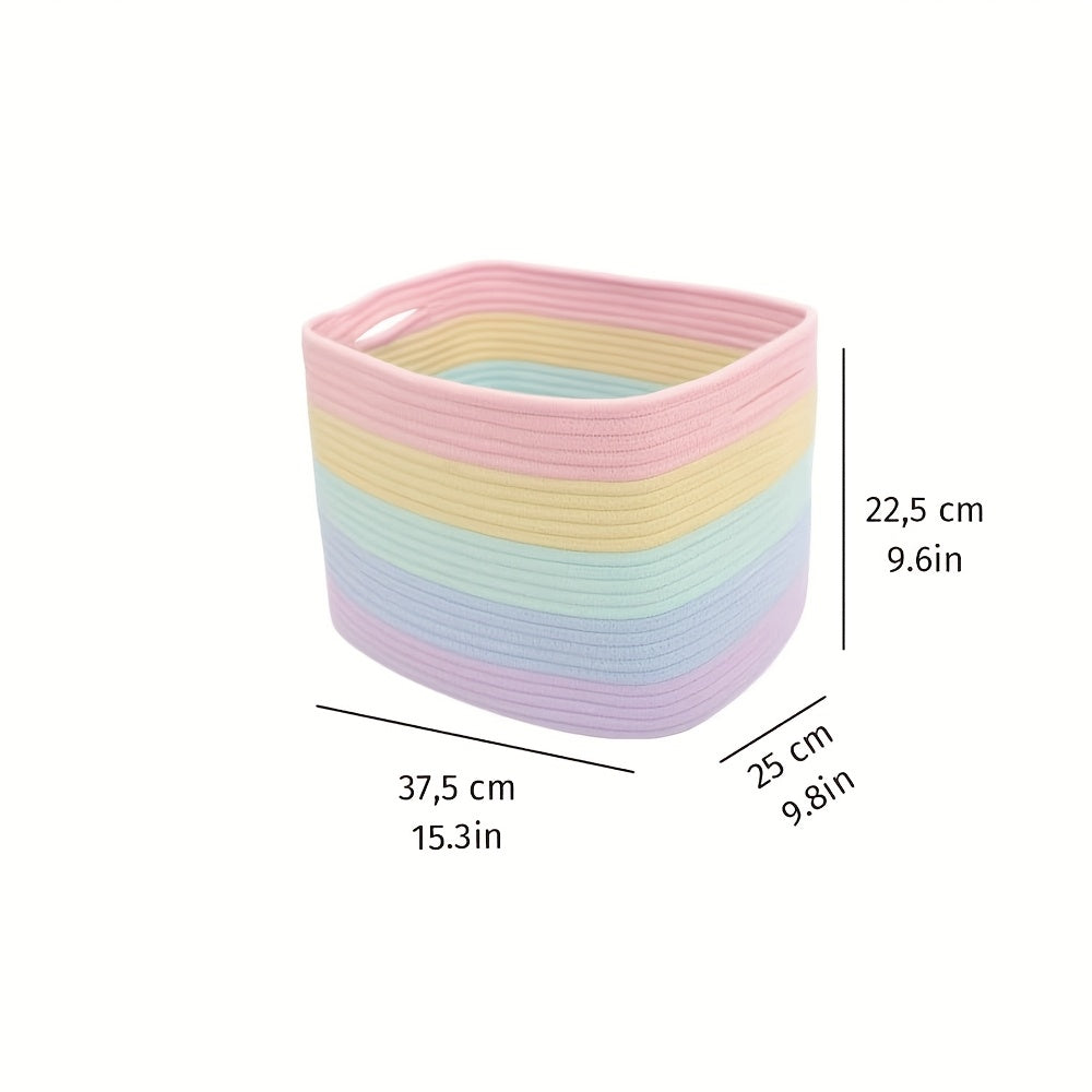 Bohemian Rainbow Striped Fabric Storage Basket with Handles - Multi-Color Decorative Organizer for Toys, Laundry, Blankets - Durable & Stylish Home Decor for Living Room, Bedroom,, Bedroom Tidy Solution, Laundry Baskets