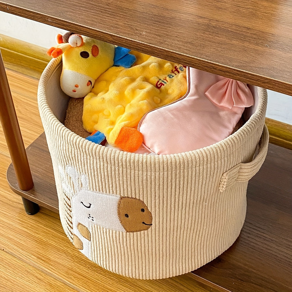 1 Large Capacity Storage Basket with Lion and Giraffe Cartoon Pattern, Fabric Foldable Laundry Hamper, Clothing Organizer Basket, Multi-functional Storage Bin for Living Room
