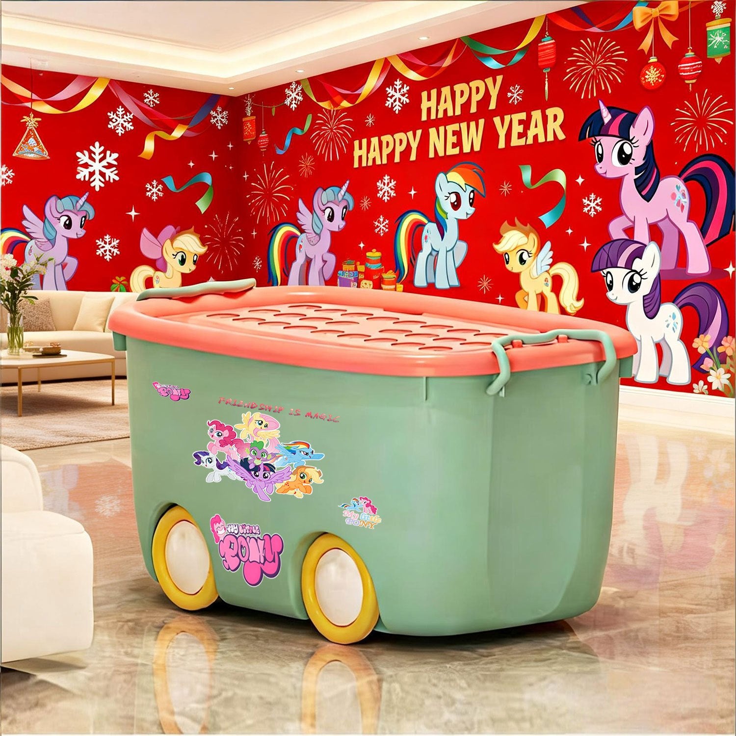 My Little Pony Lid Storage Box - Ideal for Storing Miscellaneous Items and Clothing, Easy to Carry and Clean, Suitable for Living Rooms, Bedrooms, and Studies