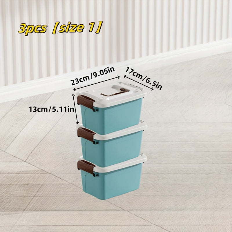 3pcs Colorful Thickened Plastic Storage Box with Lid And Handle, Perfect for Car Trunk, Home Wardrobe, Office Books, Bathroom Essentials, Snack And Medicine Organizer, Halloween, Christmas Decorations, Storage Bins for Home Organization