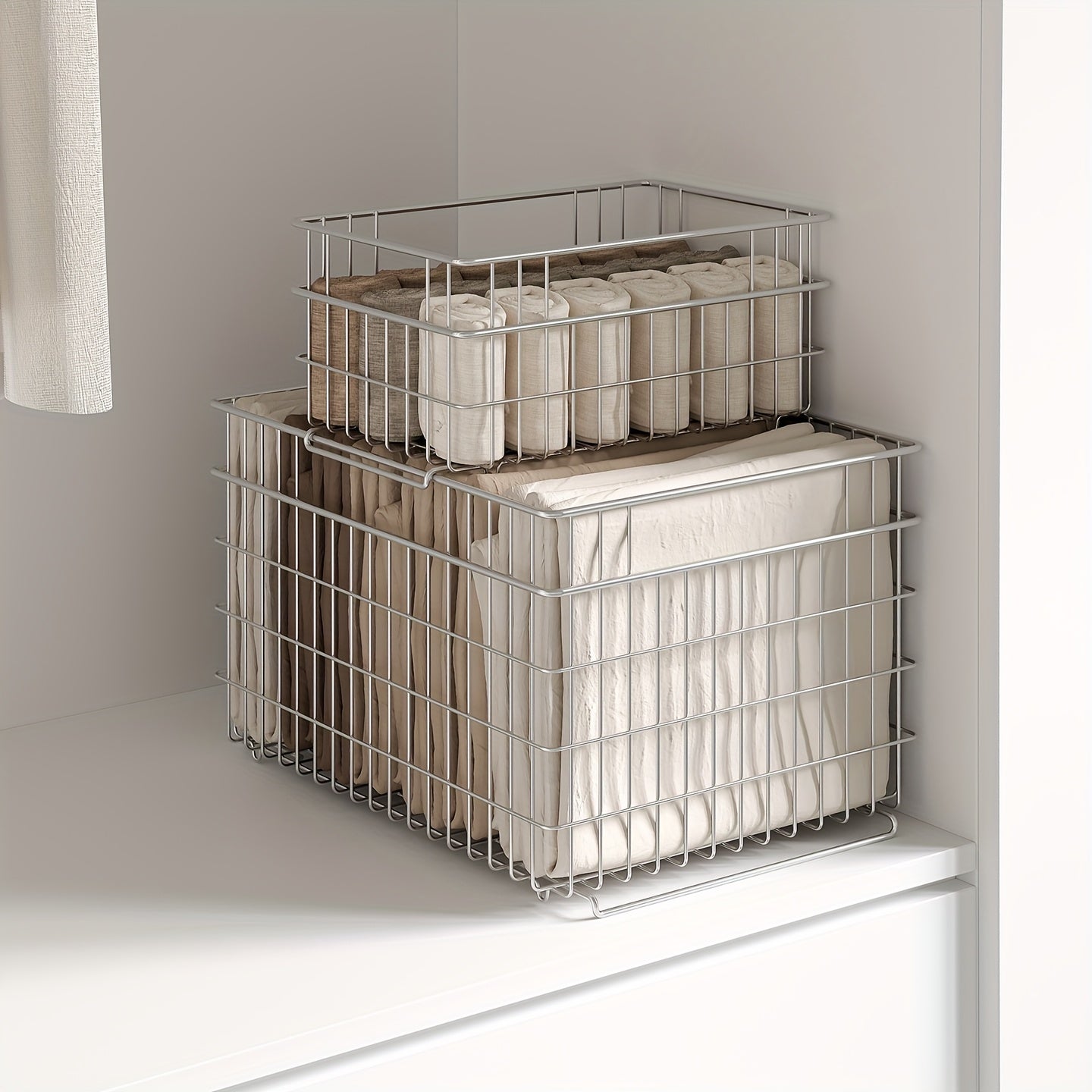1pc Stainless Steel Stackable Storage Basket | Contemporary Style, Suitable for Wardrobe