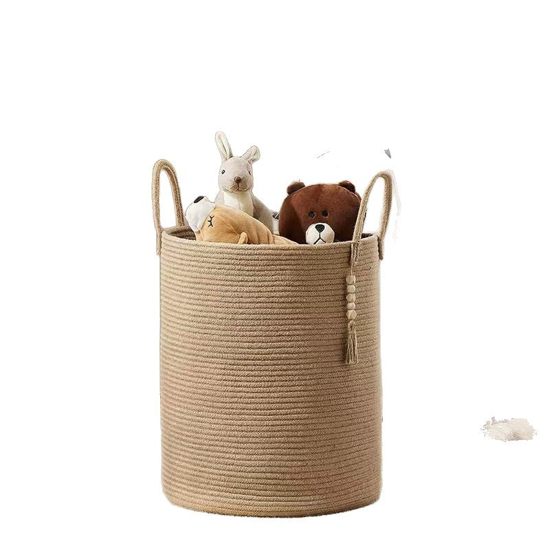 Hemp Rope Storage Basket with High Round Handle - Modern Zen Style Fabric Organizer for Home, Underwear, and Miscellaneous Items, Durable & Stylish Design, Shelf Baskets